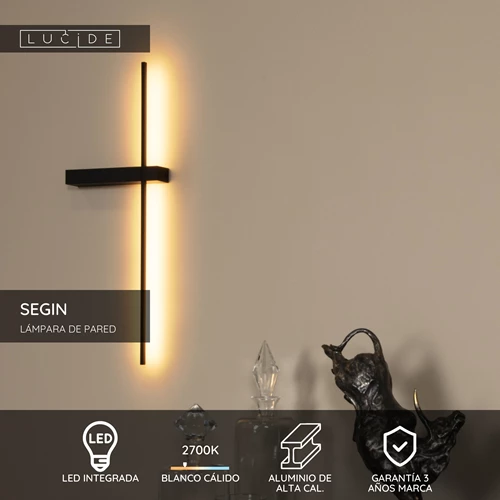 Lucide SEGIN - Lámpara de pared - LED - 1x6W 2700K - Negro - USP